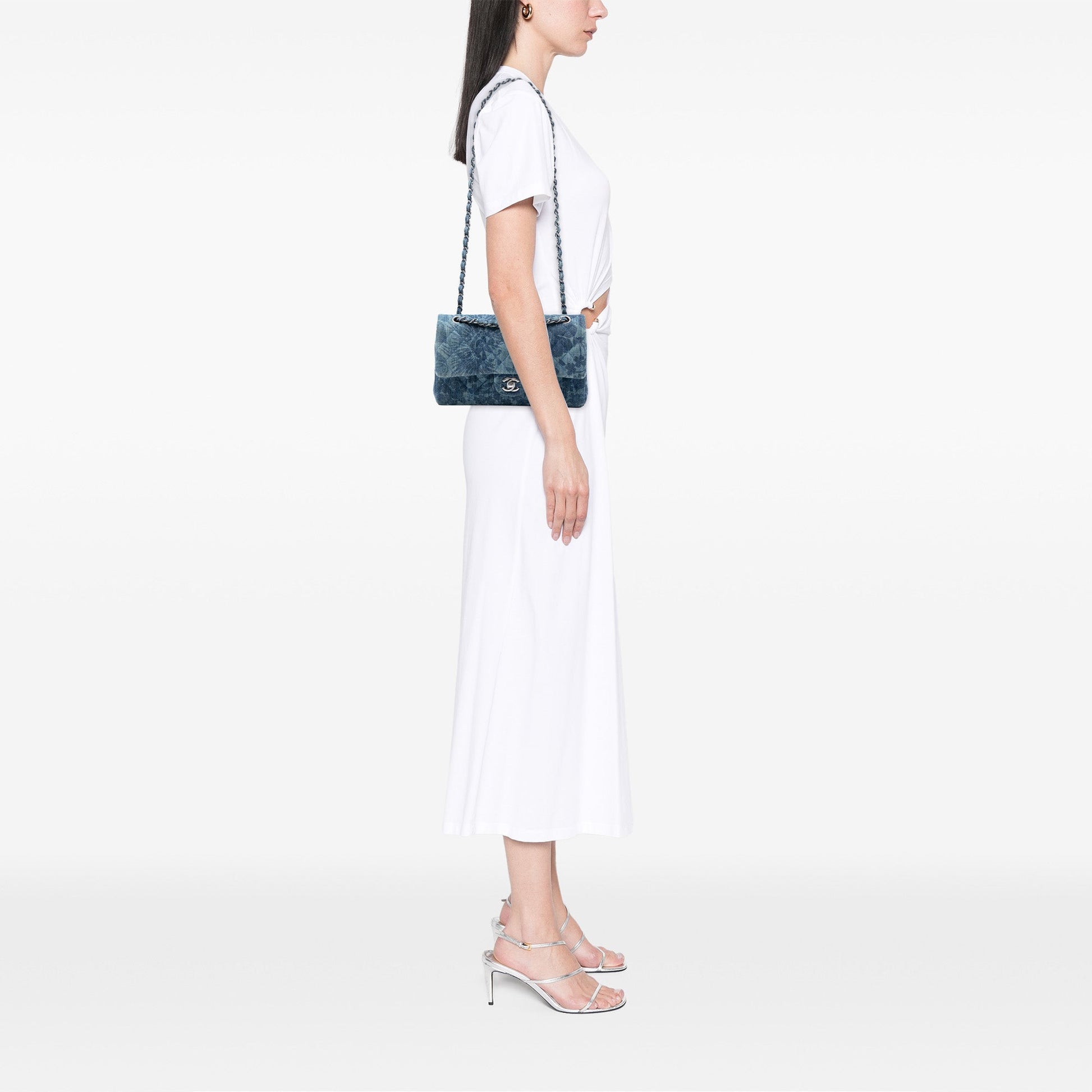 Chanel Medium Classic Denim Floral Double Flap