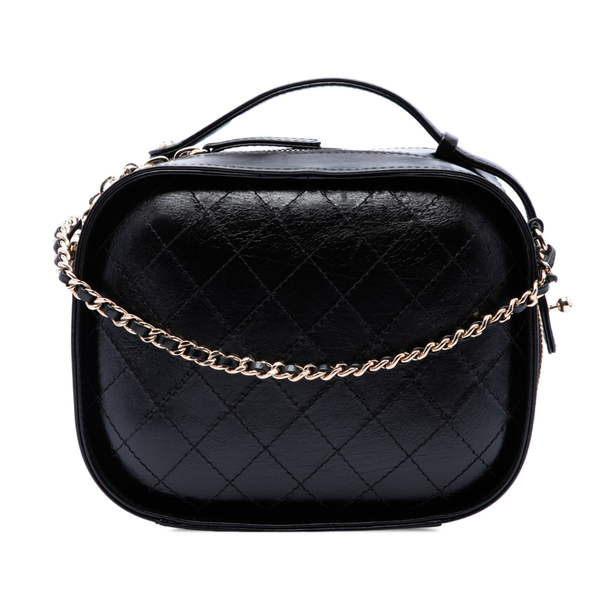 Chanel Small CC Quilted Crumpled Calfskin Vanity Case — Black