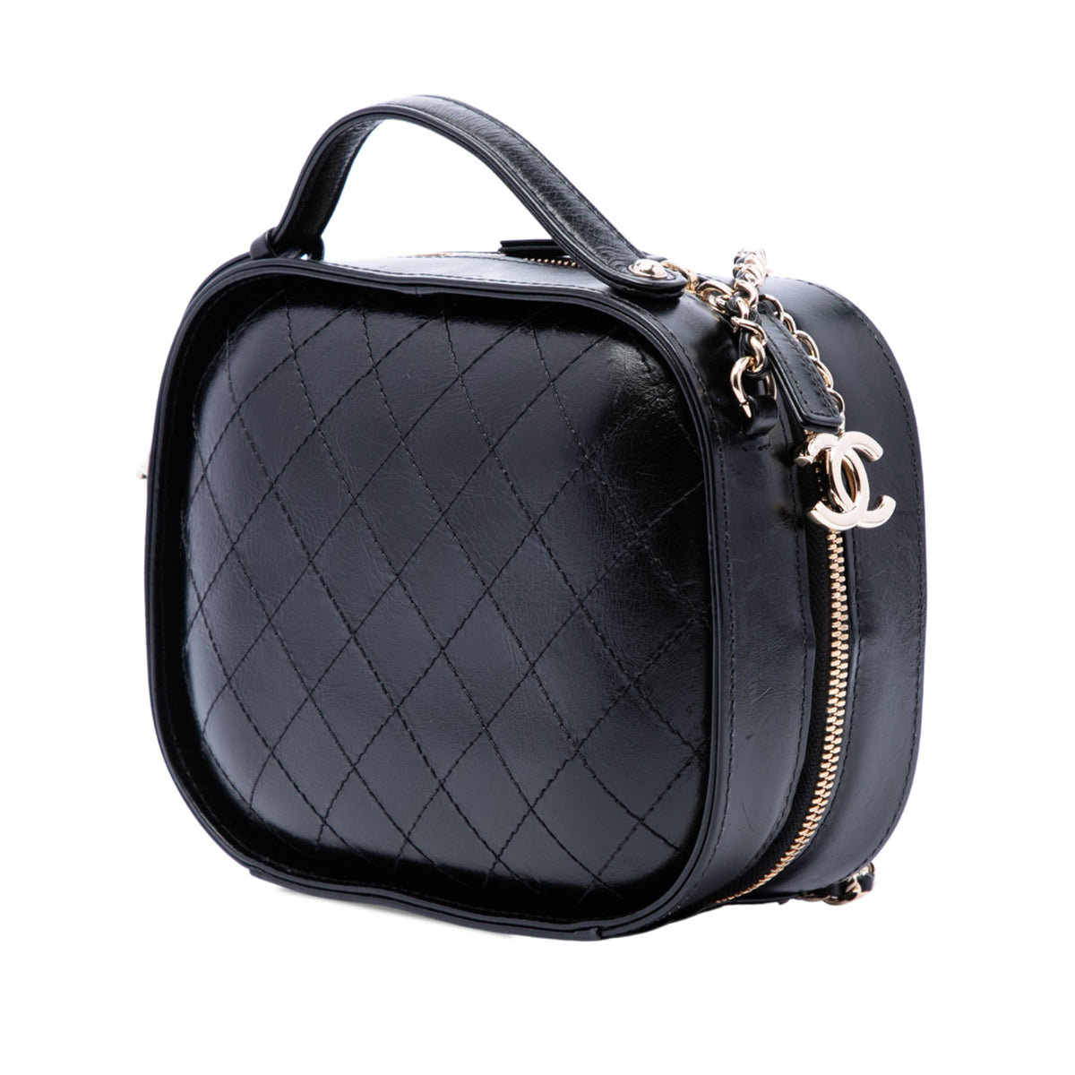 Chanel Small CC Quilted Crumpled Calfskin Vanity Case — Black