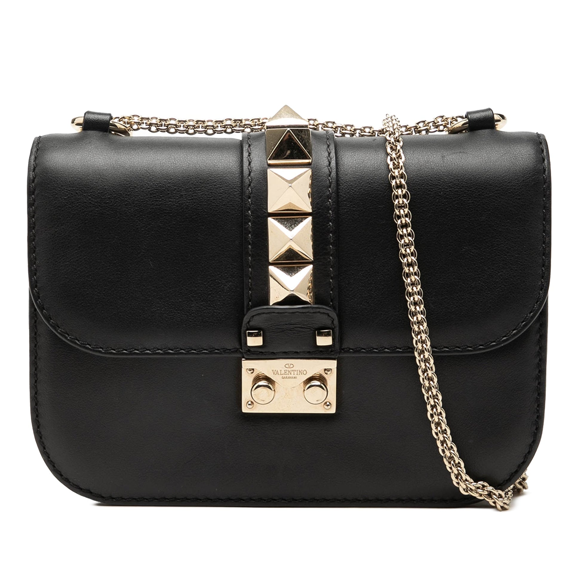 Valentino Small Leather Rockstud Glam Lock Crossbody