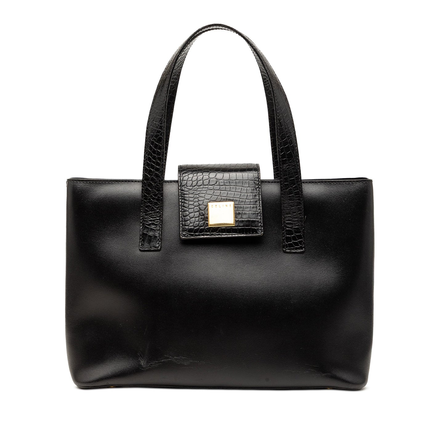 Celine Croc Embossed and Smooth Calfskin Handbag