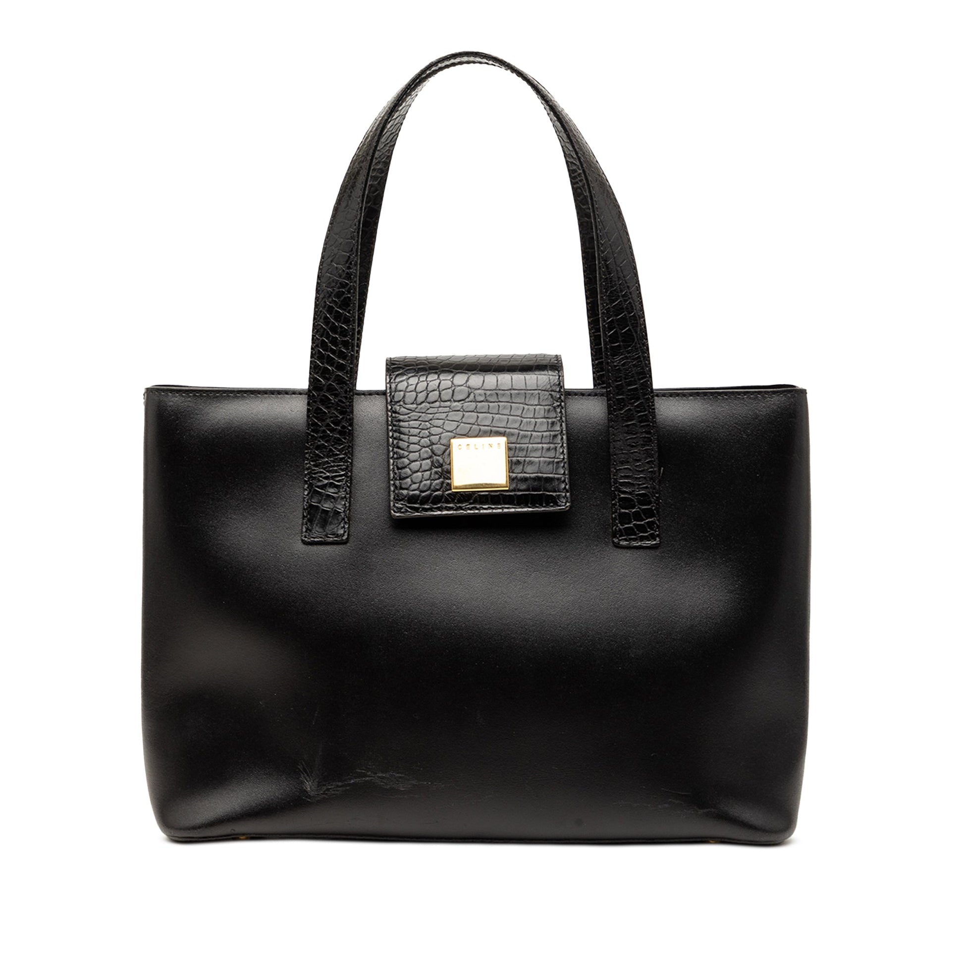 Celine Croc Embossed and Smooth Calfskin Handbag