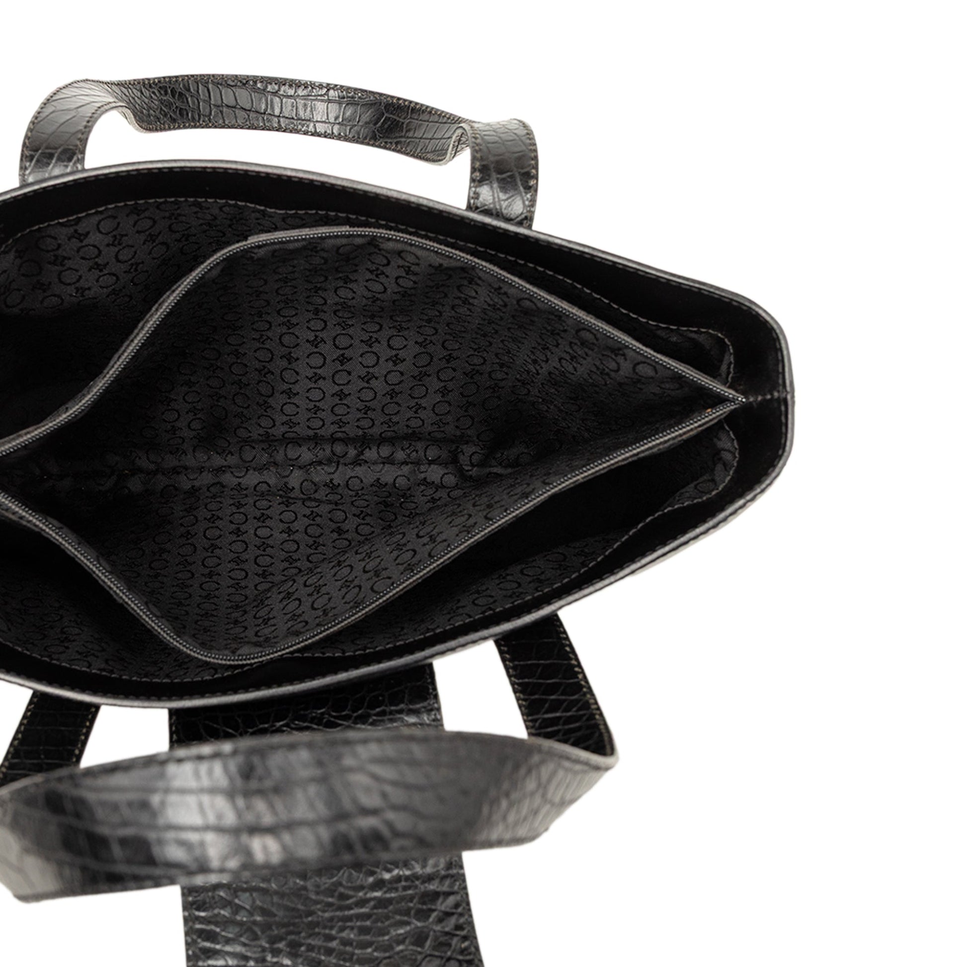 Celine Croc Embossed and Smooth Calfskin Handbag