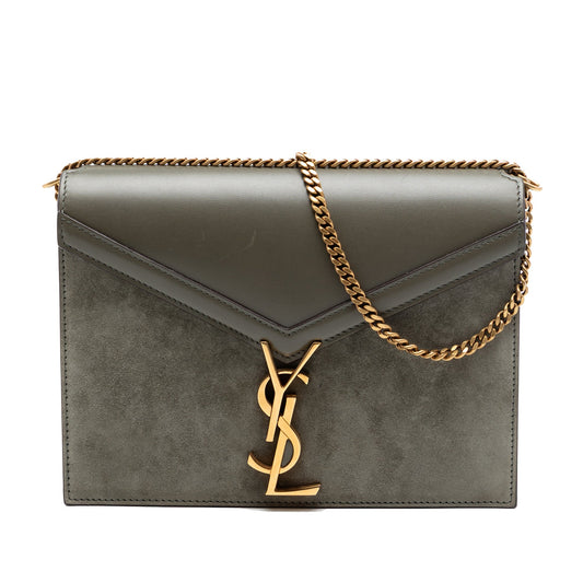 Saint Laurent Suede and Calfskin Monogram Cassandra Clasp Bag