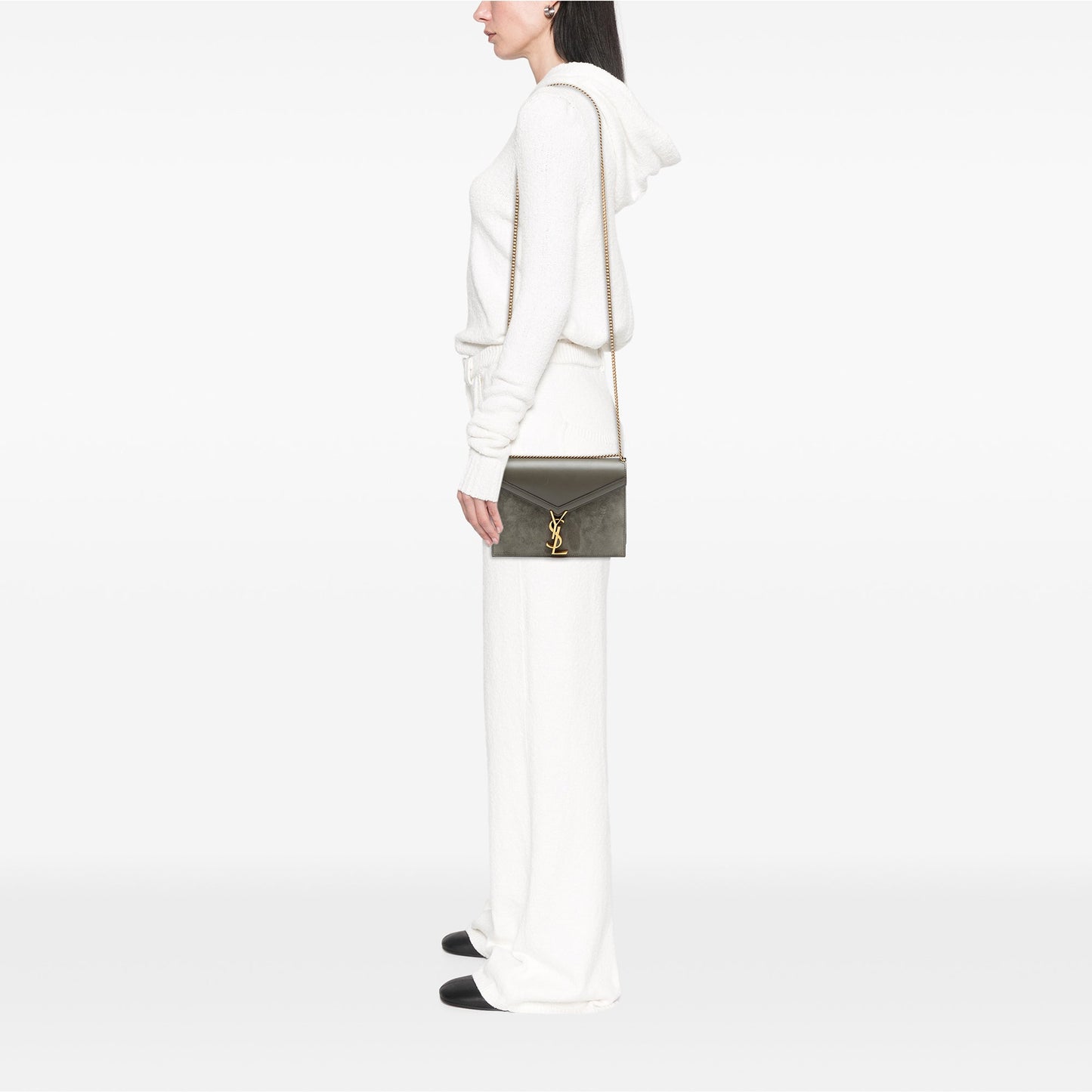 Saint Laurent Suede and Calfskin Monogram Cassandra Clasp Bag