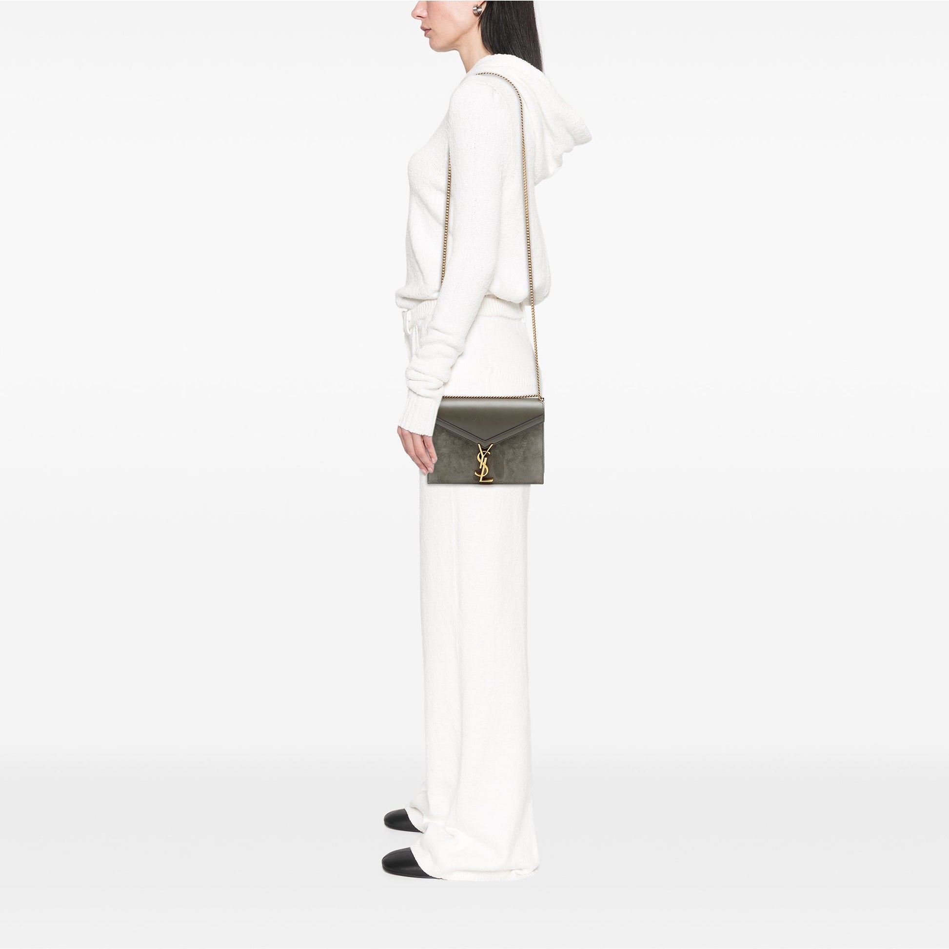 Saint Laurent Suede and Calfskin Monogram Cassandra Clasp Bag