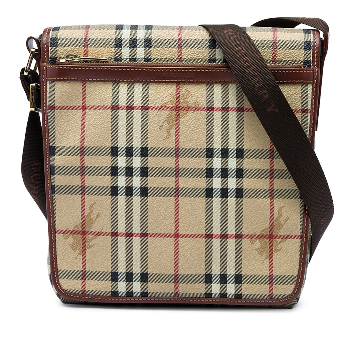 Burberry Haymarket Check Coated Canvas Crossbody — Beige