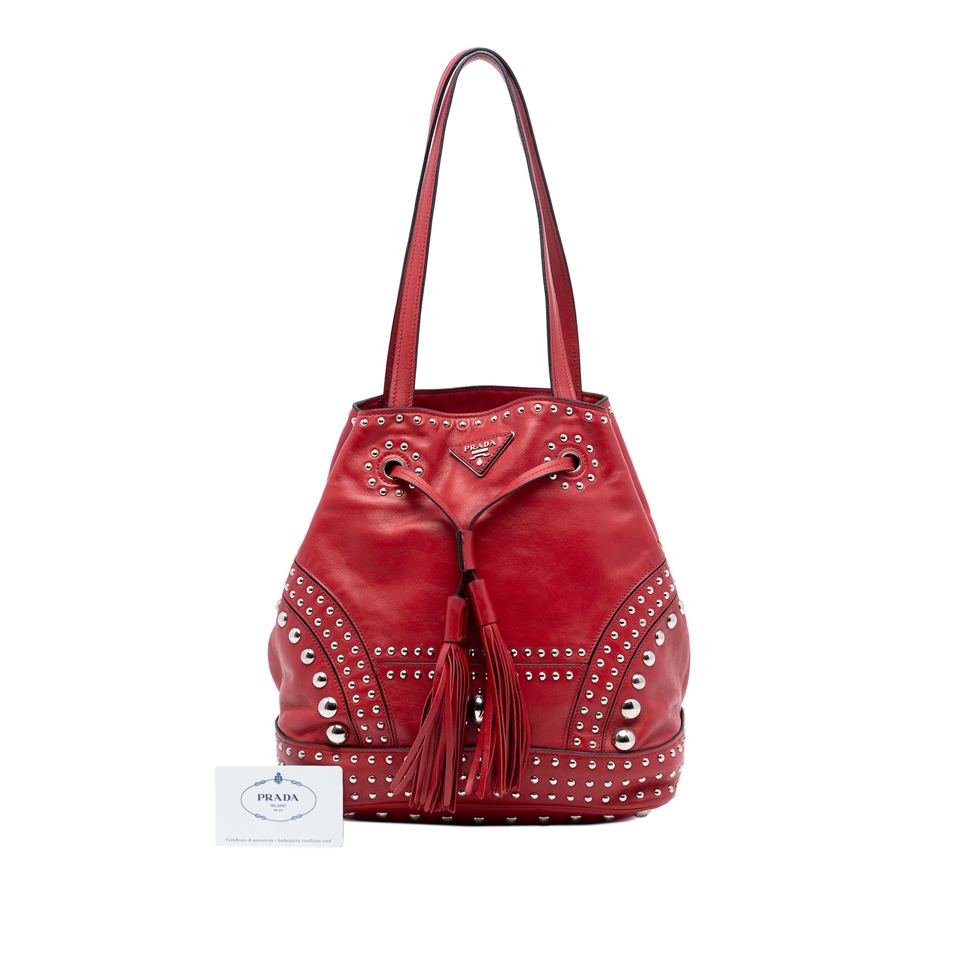 Prada Large Studded Leather Bucket Bag