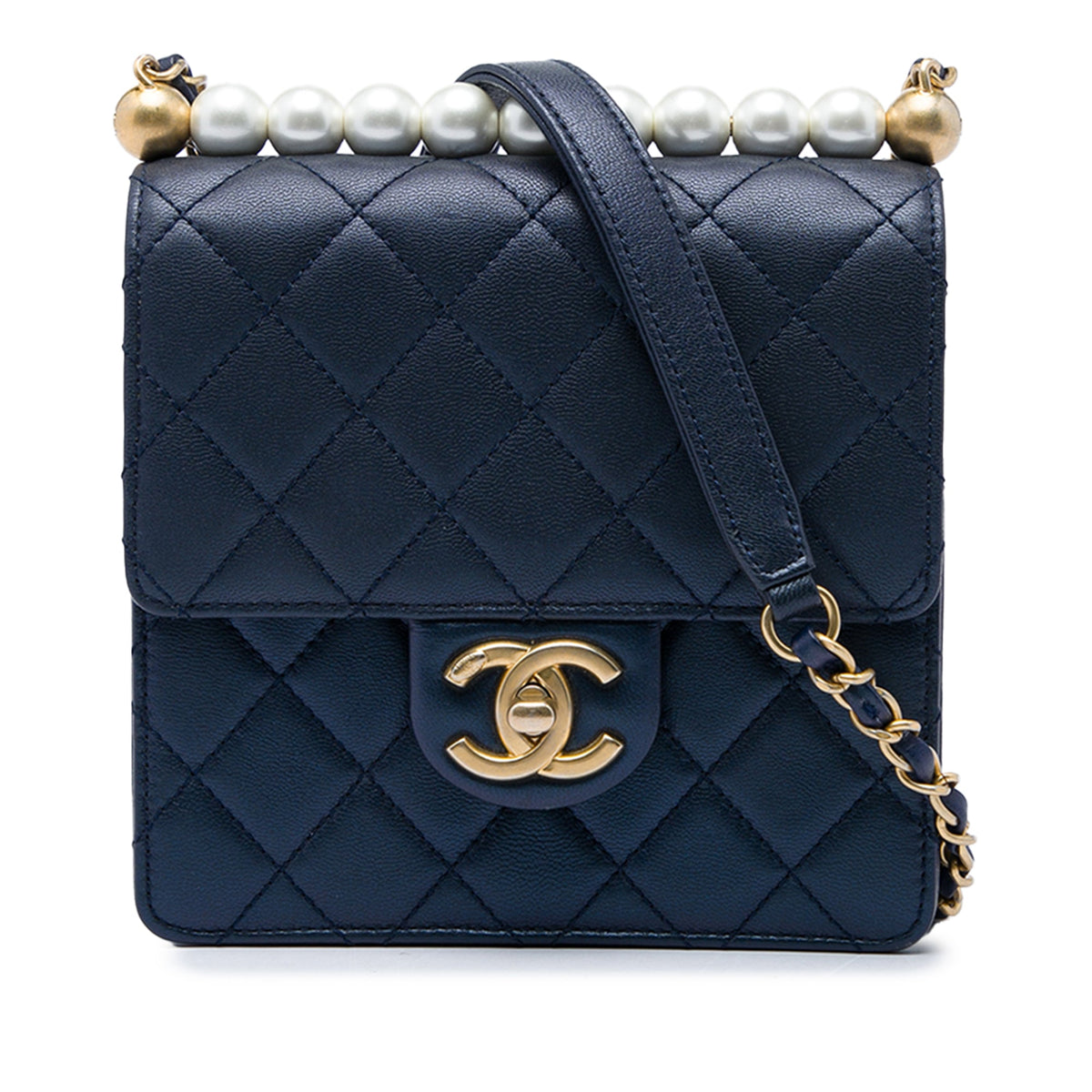 Chanel Small Quilted Lambskin Chic Pearls Flap — Blue