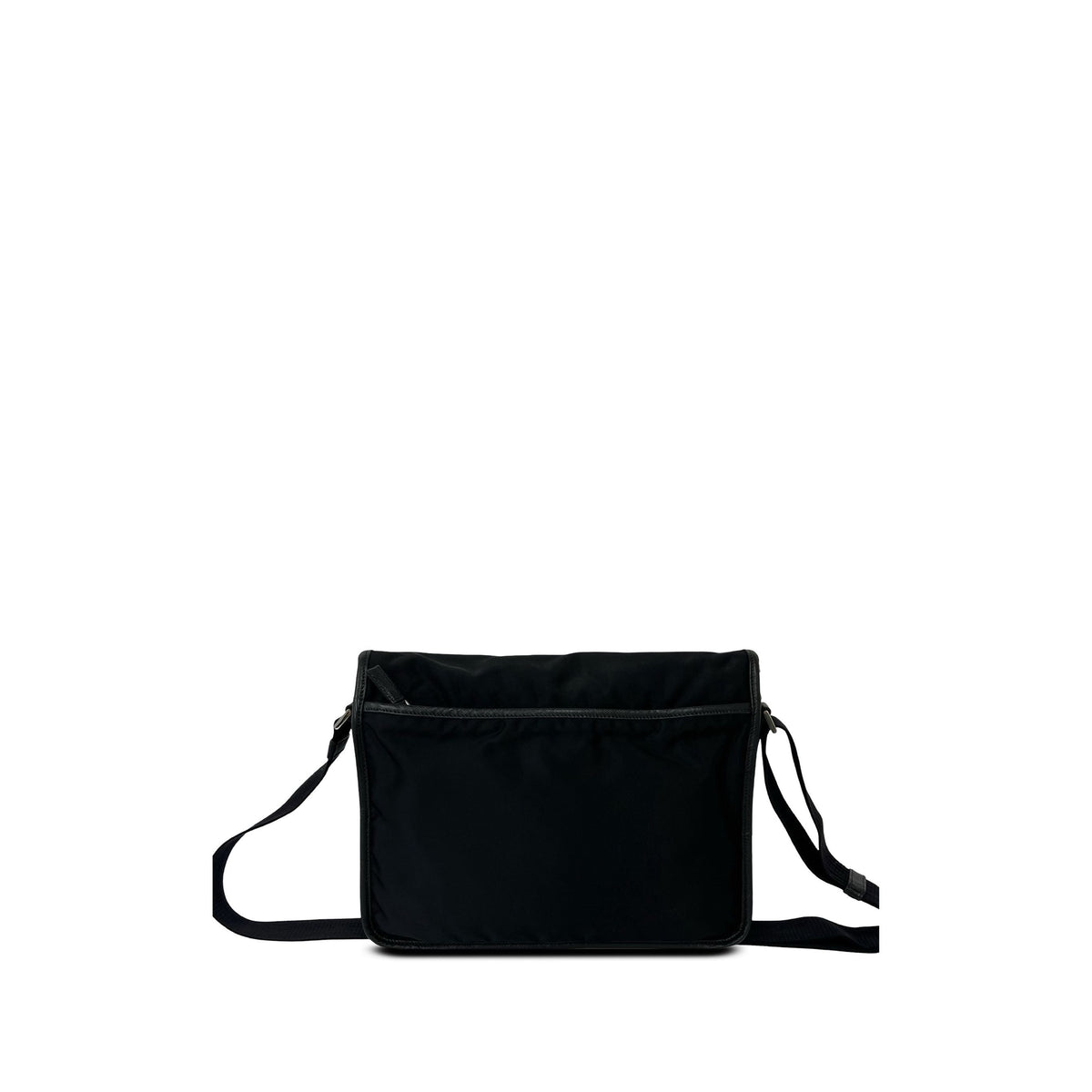 Prada Saffiano Trimmed Tessuto Double Buckle Messenger Bag — Black