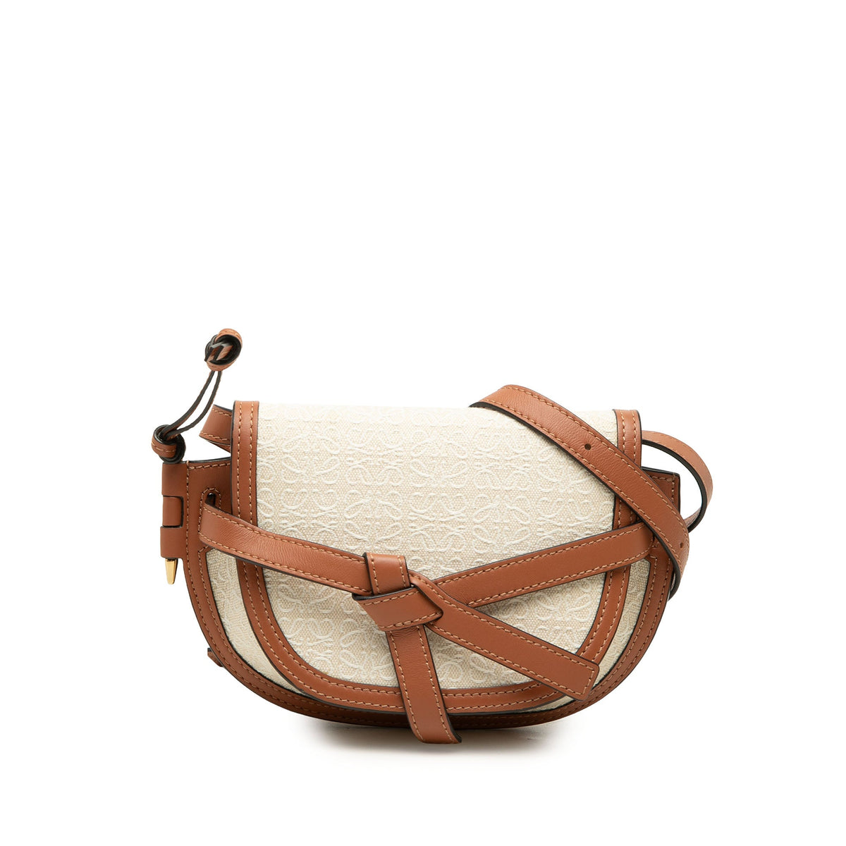 LOEWE Mini Bicolor Anagram Canvas and Smooth Calfskin Gate Crossbody — Beige