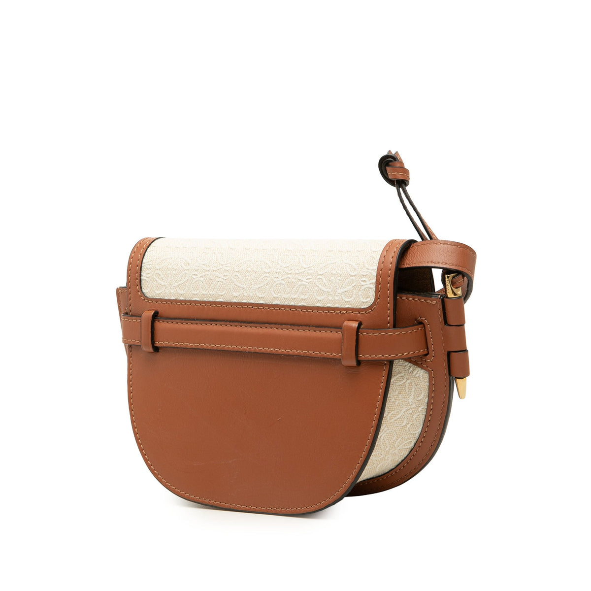 LOEWE Mini Bicolor Anagram Canvas and Smooth Calfskin Gate Crossbody — Beige