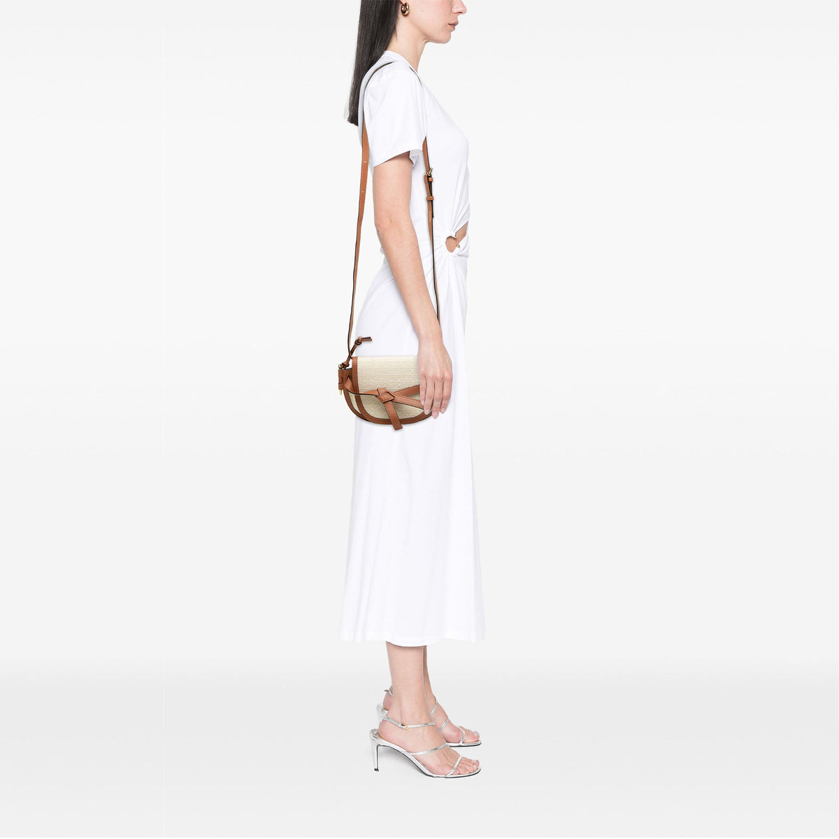 LOEWE Mini Bicolor Anagram Canvas and Smooth Calfskin Gate Crossbody — Beige