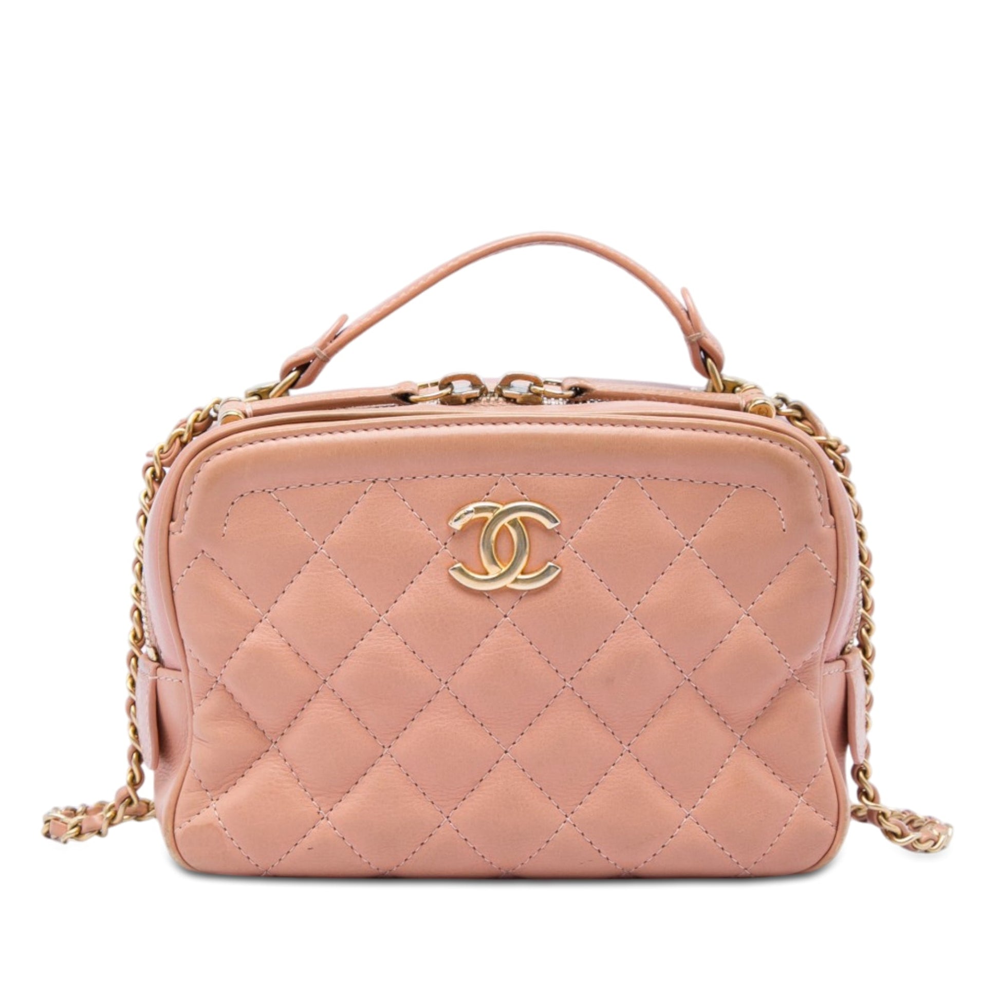Chanel Small CC Quilted Calfskin Top Handle Vanity Case with Chain