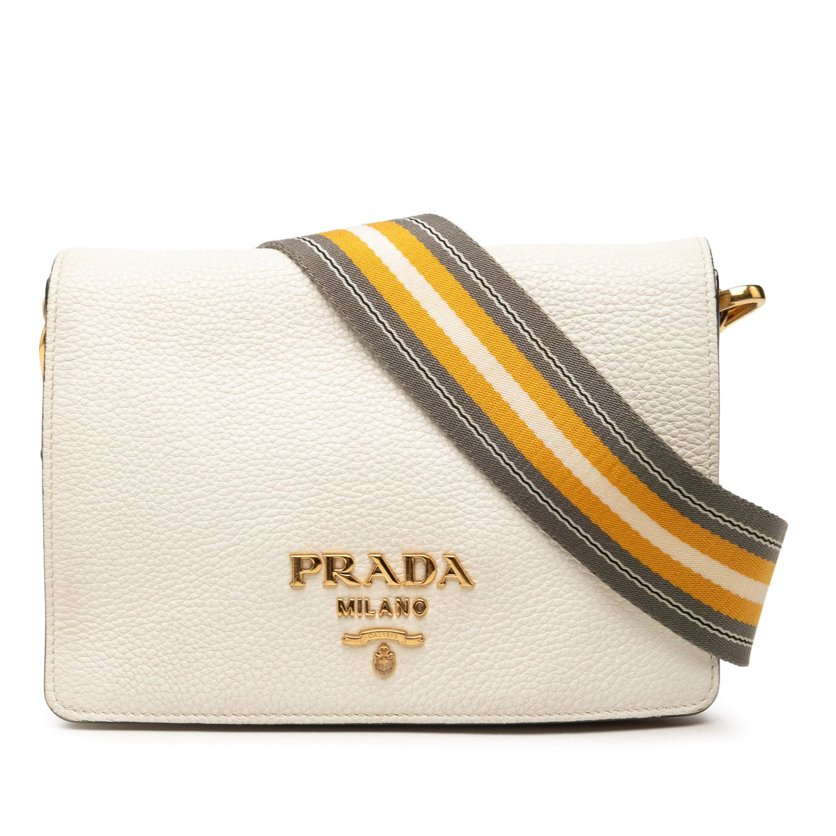 Prada Vitello Daino Flap Crossbody — White