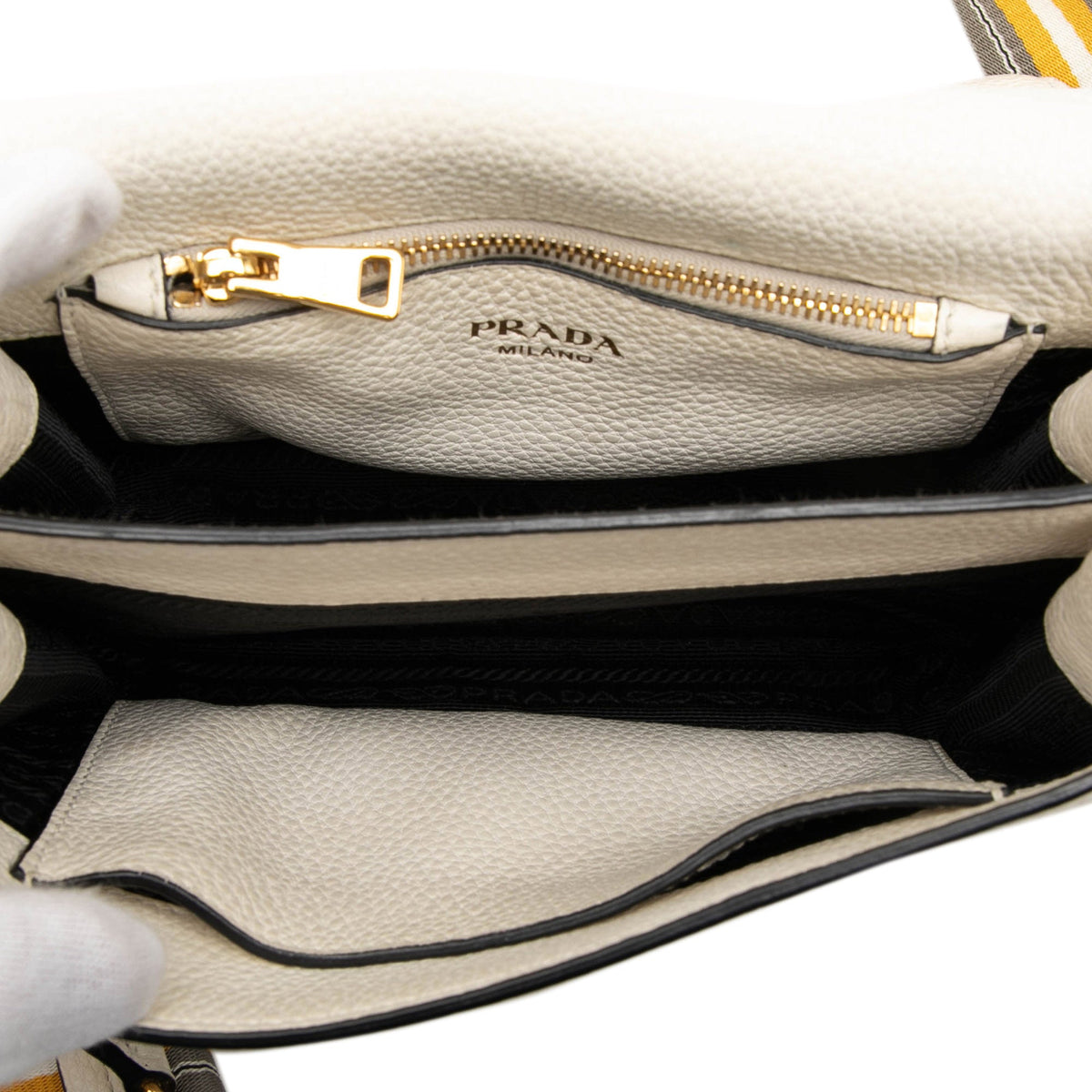 Prada Vitello Daino Flap Crossbody — White