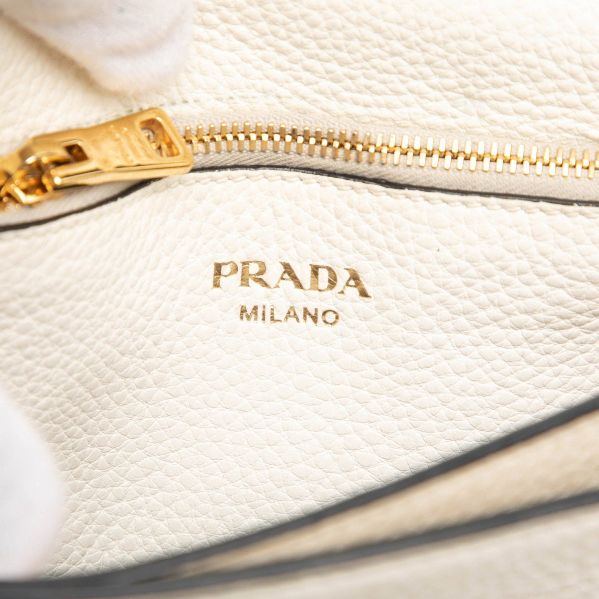 Prada Vitello Daino Flap Crossbody — White
