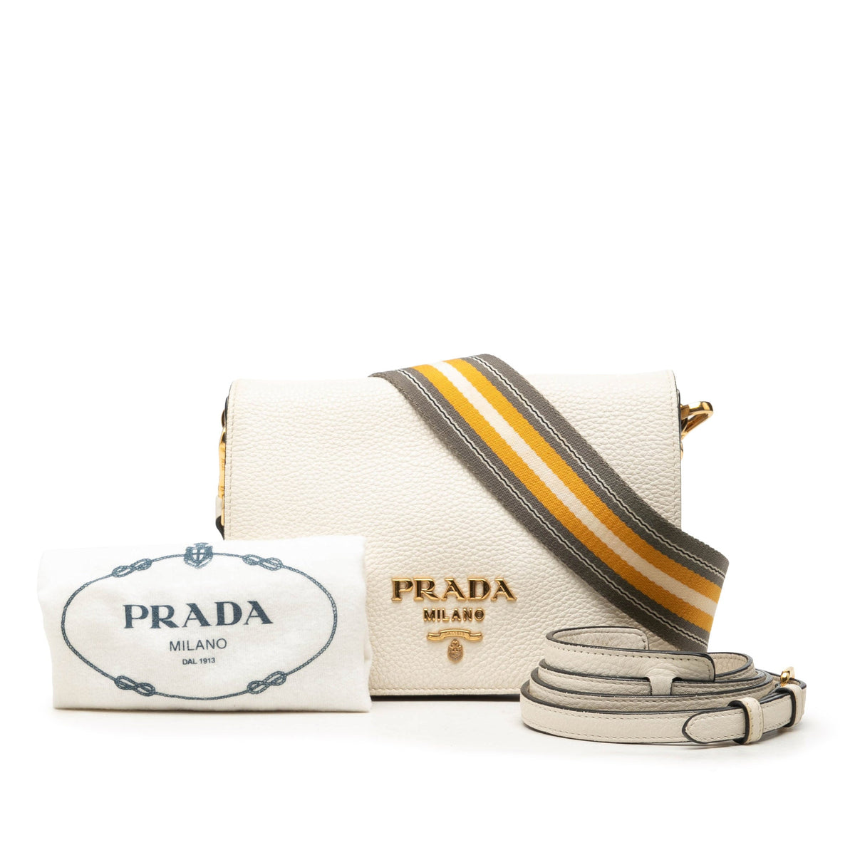 Prada Vitello Daino Flap Crossbody — White