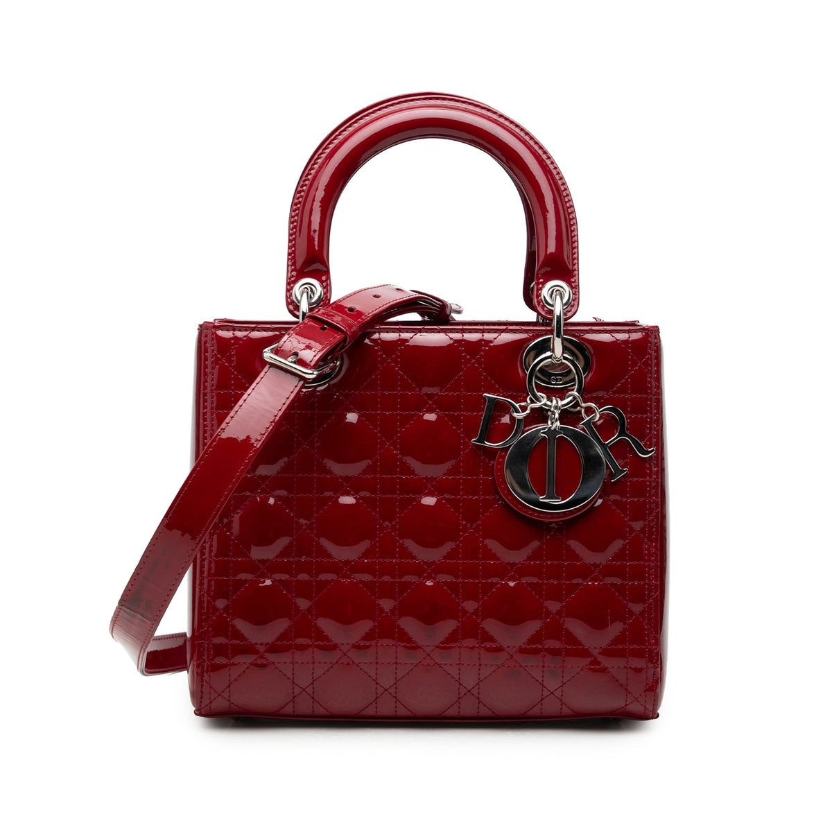 Dior Medium Patent Cannage Lady Dior — Red