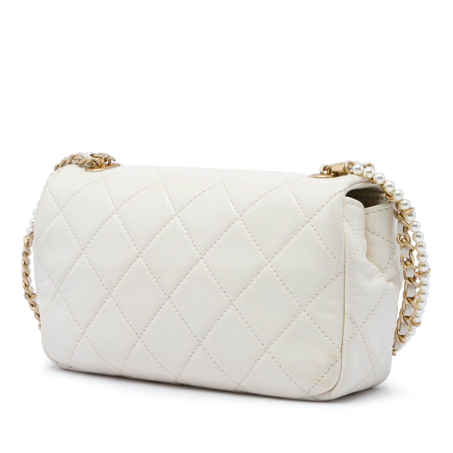 Chanel Mini Quilted Calfskin Crystal Pearls Chain Flap