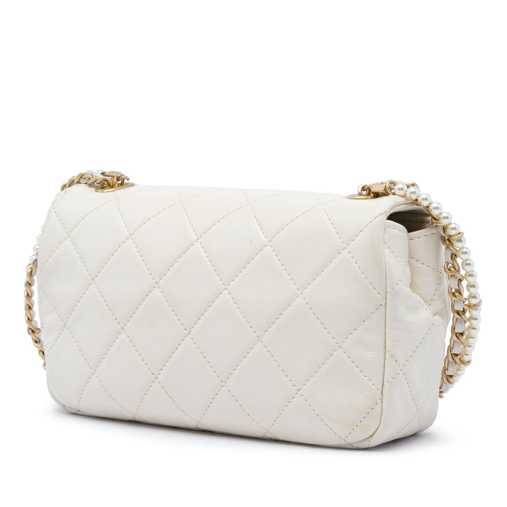Chanel Mini Quilted Calfskin Crystal Pearls Chain Flap