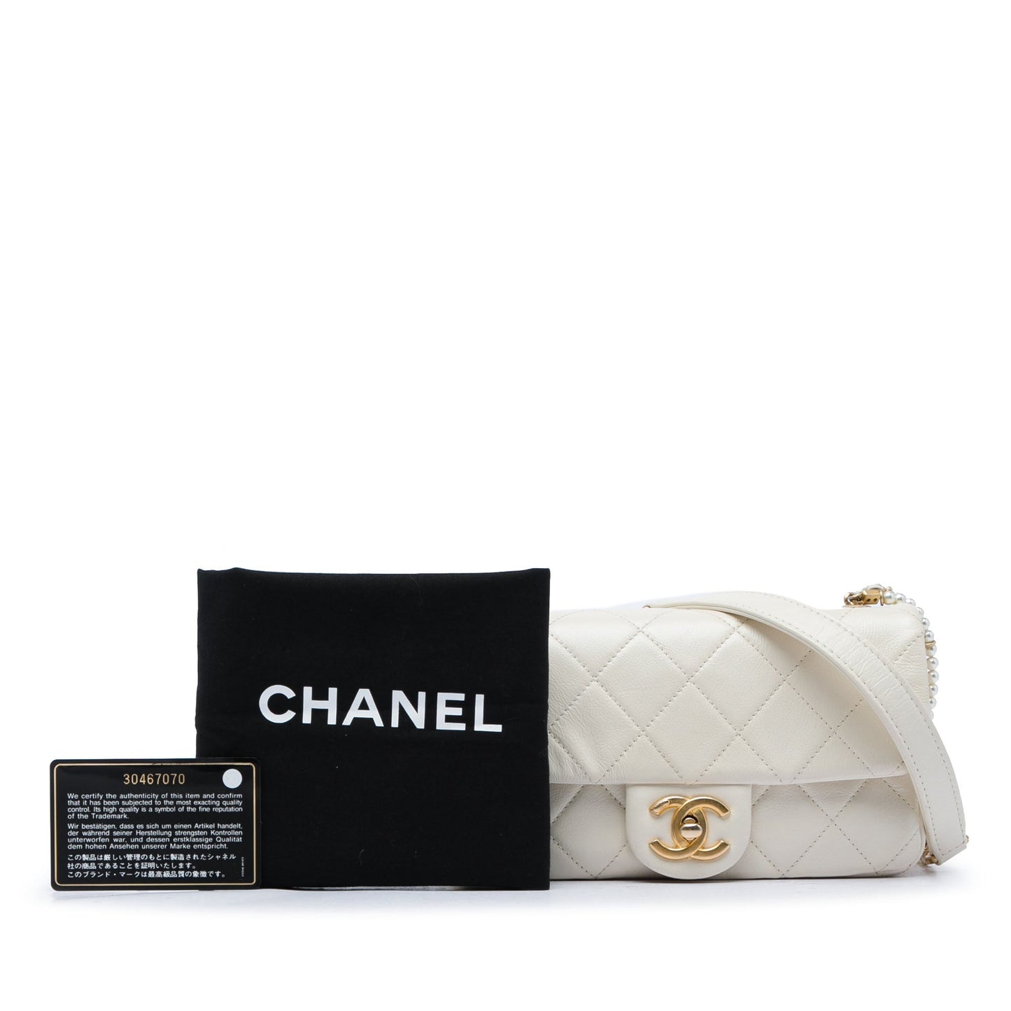 Chanel Mini Quilted Calfskin Crystal Pearls Chain Flap