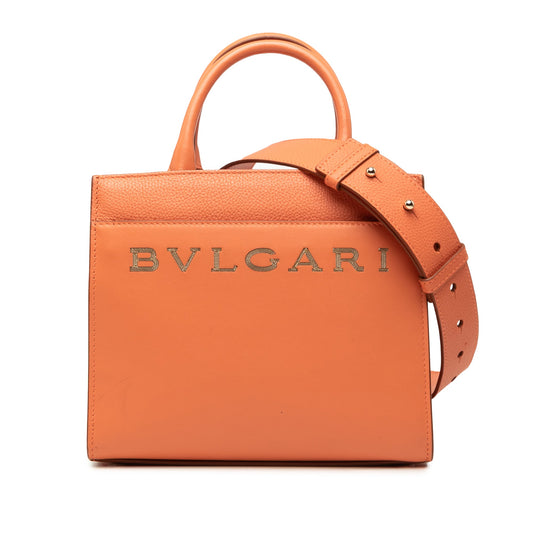 Bvlgari Smooth and Pebbled Calfskin Logo Tote