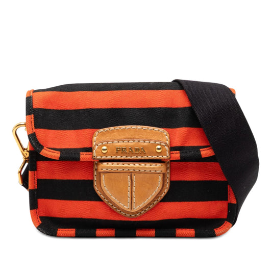 Prada Canvas Canapa Righe Striped Messenger Bag