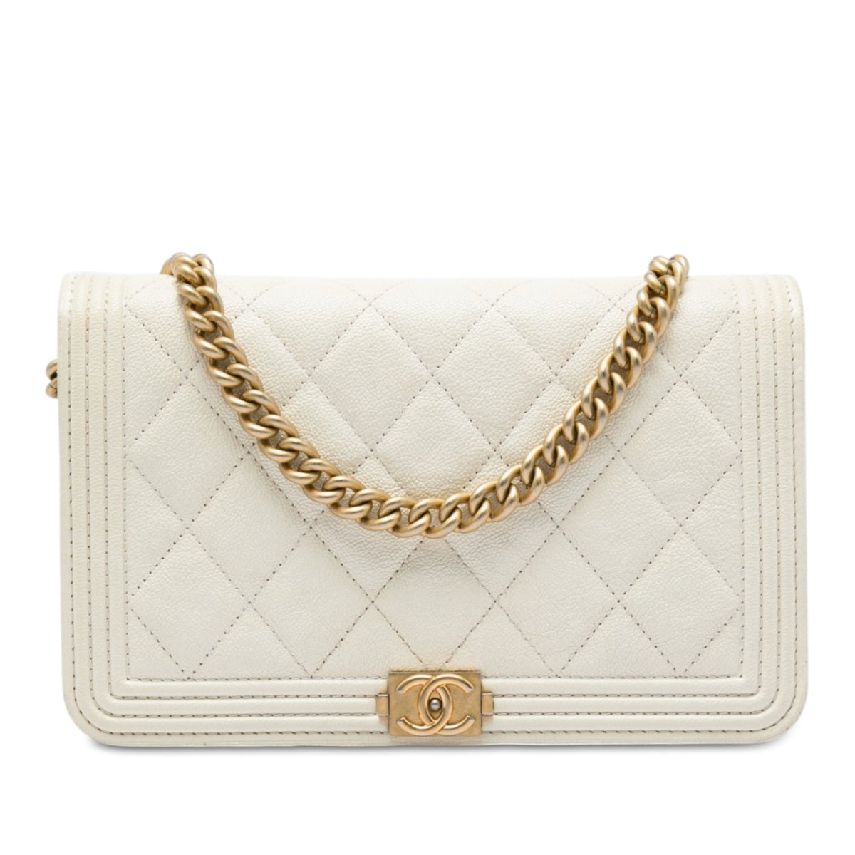 Chanel Quilted Caviar Boy Wallet on Chain — White