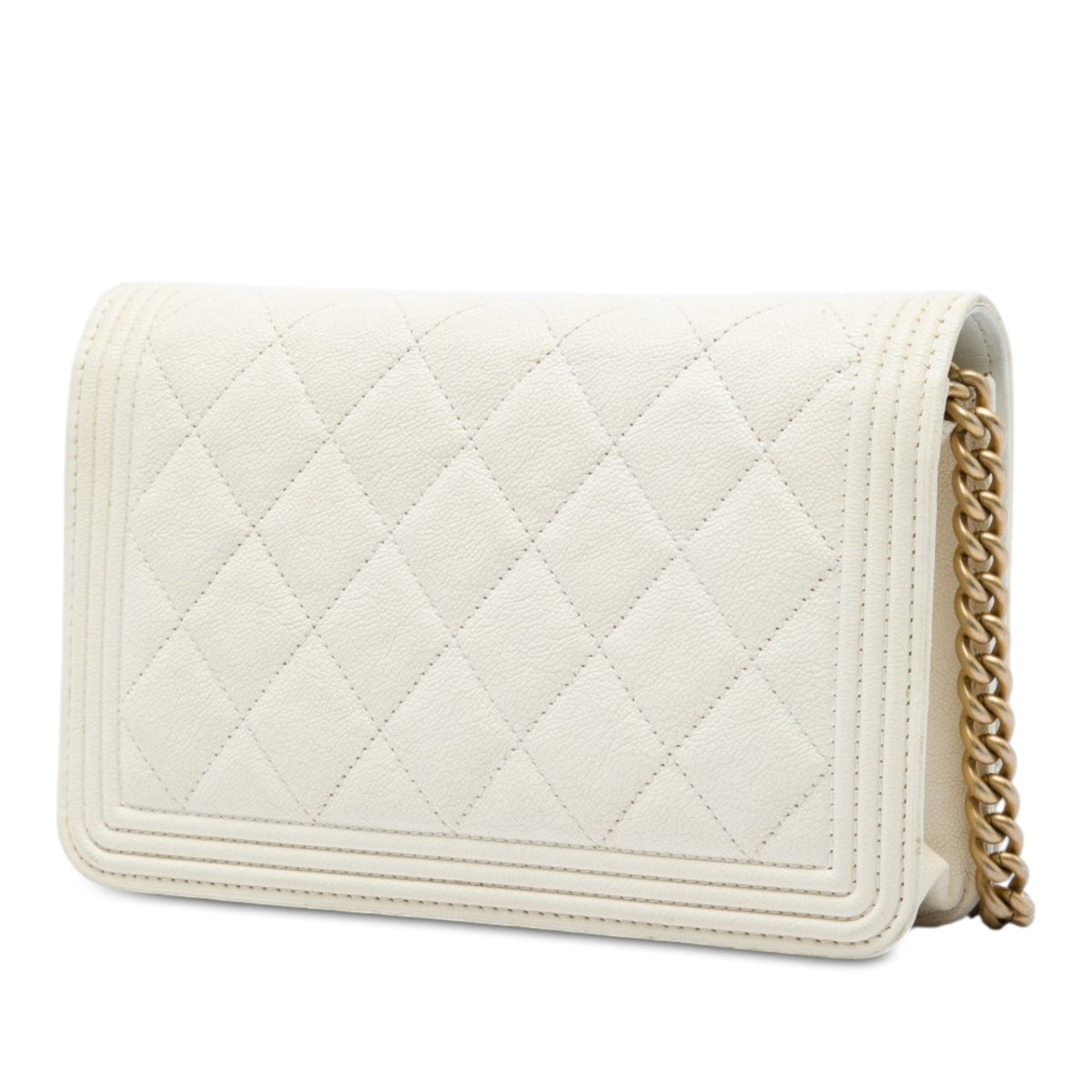 Chanel Quilted Caviar Boy Wallet on Chain — White
