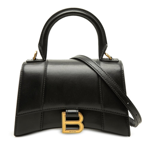 Balenciaga Calfskin Hourglass Top Handle Bag XS — Black