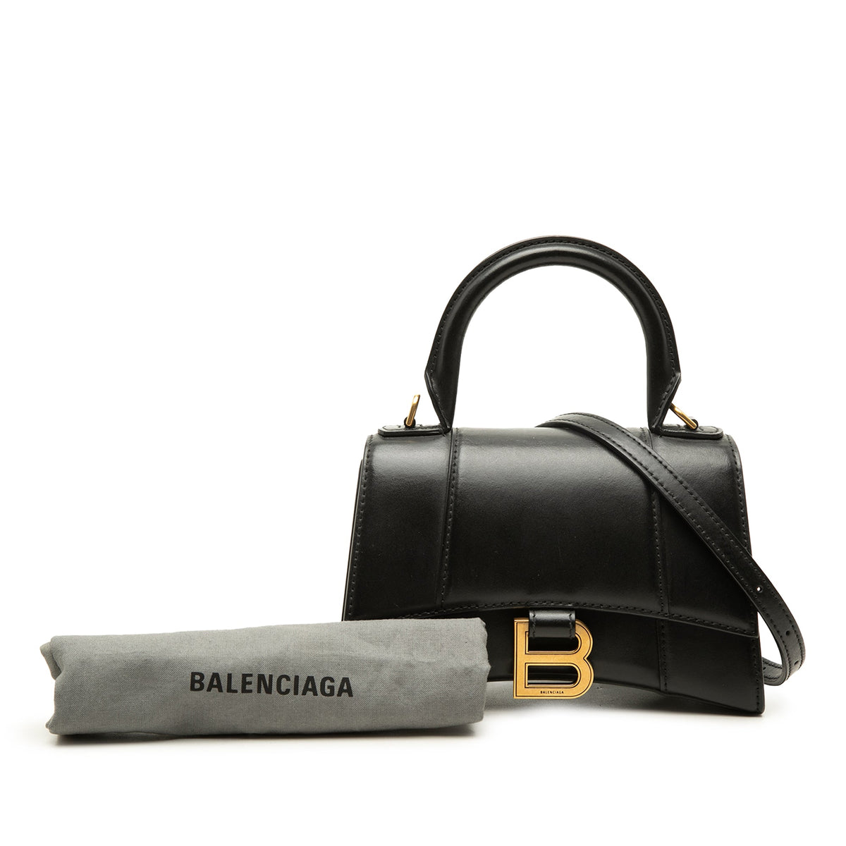 Balenciaga Calfskin Hourglass Top Handle Bag XS — Black