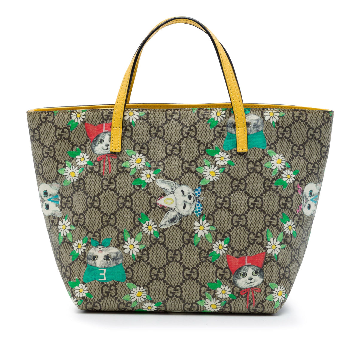 Gucci Yuko Higuchi Childrens GG Supreme Cats and Daisies Tote — Beige