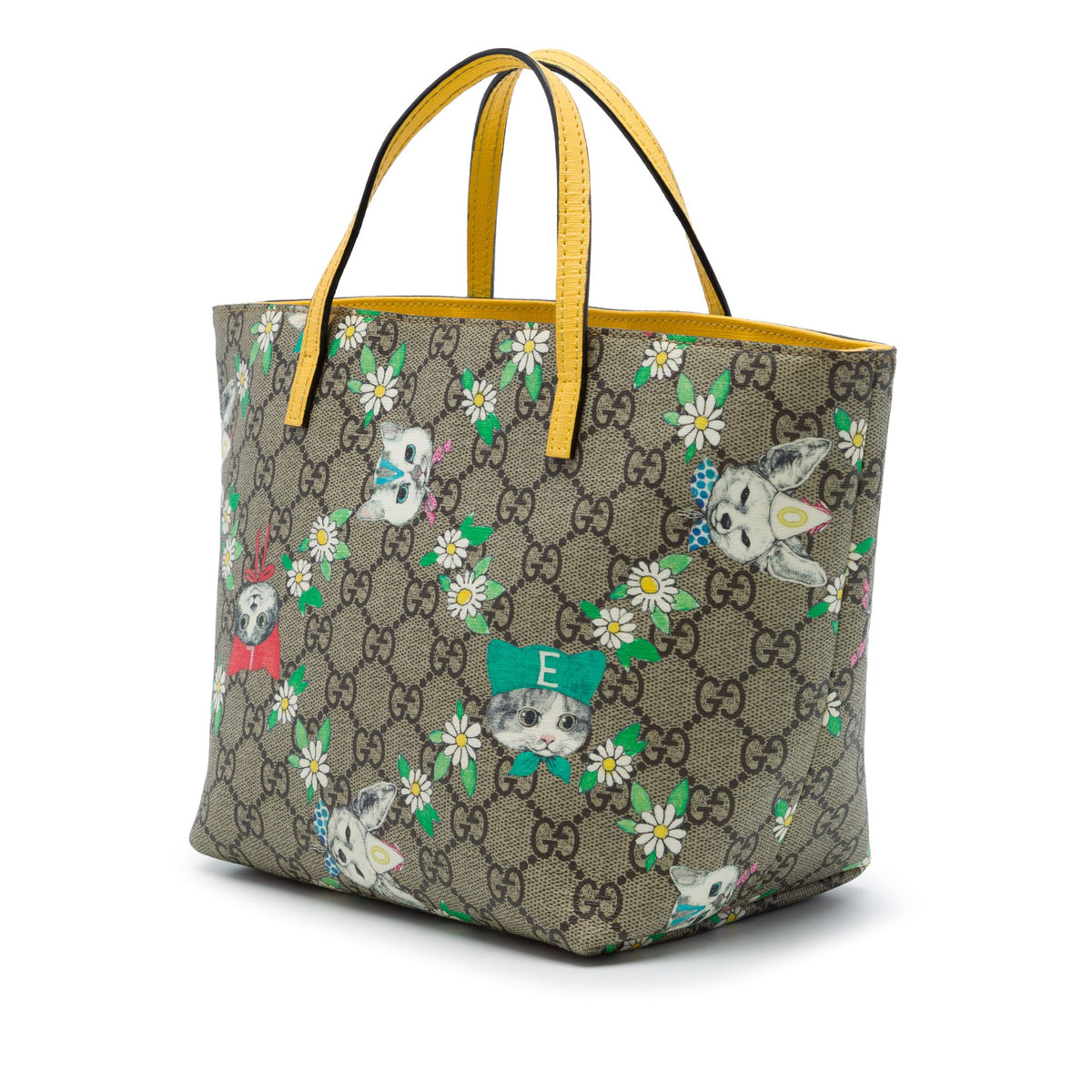 Gucci Yuko Higuchi Childrens GG Supreme Cats and Daisies Tote — Beige