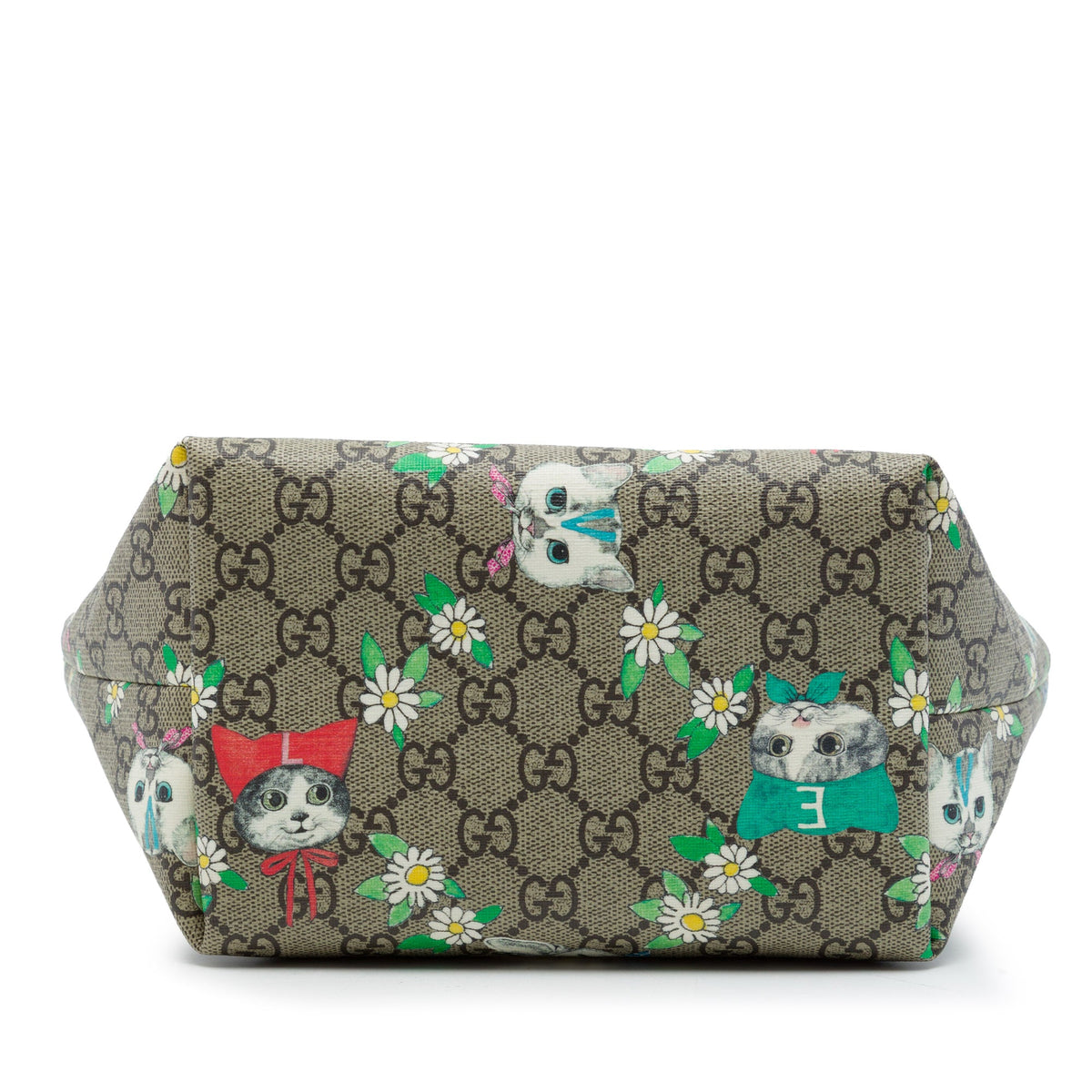 Gucci Yuko Higuchi Childrens GG Supreme Cats and Daisies Tote — Beige