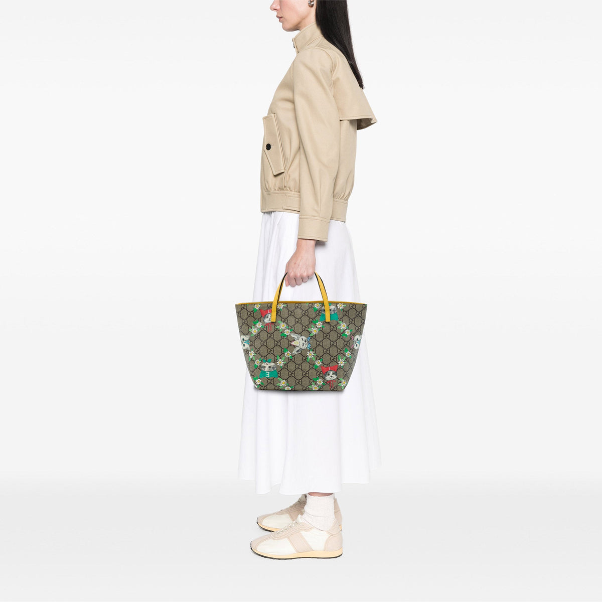 Gucci Yuko Higuchi Childrens GG Supreme Cats and Daisies Tote — Beige