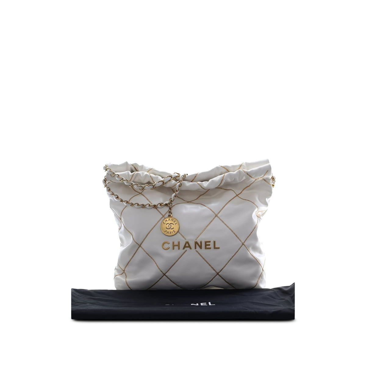 Chanel Small Quilted Shiny Calfskin Chain 22 Handbag — White
