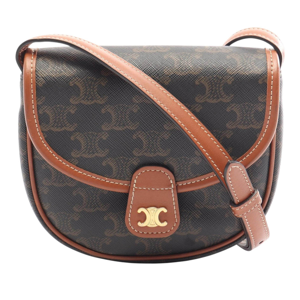 Celine Mini Triomphe Coated Canvas Besace Crossbody — Brown
