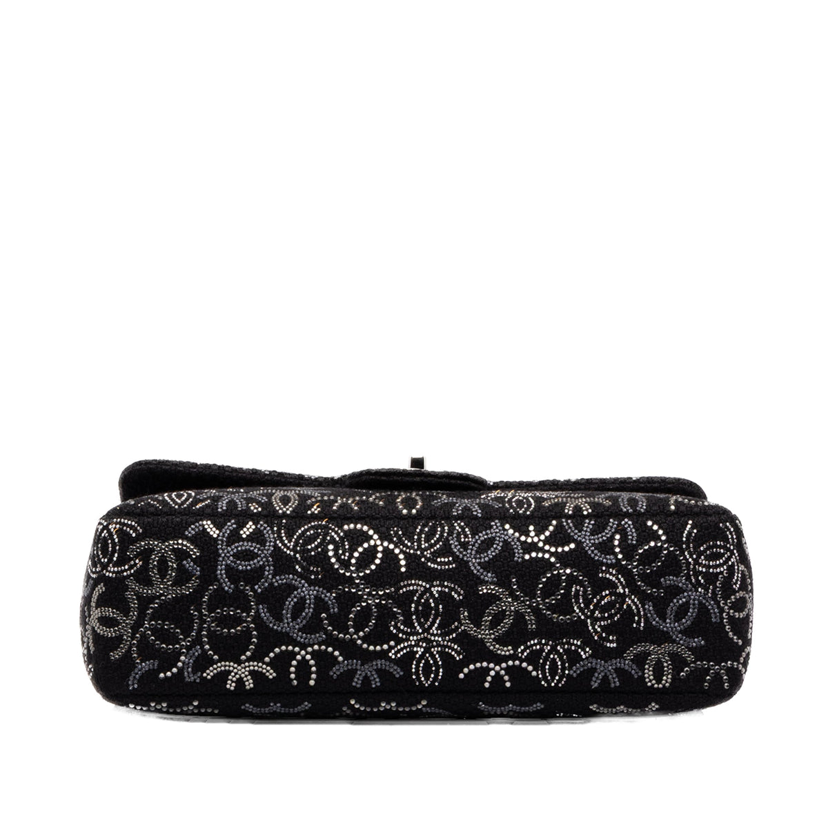 Chanel Paris Shanghai Jumbo Tweed Strass Embellished Pudong Double Flap — Black