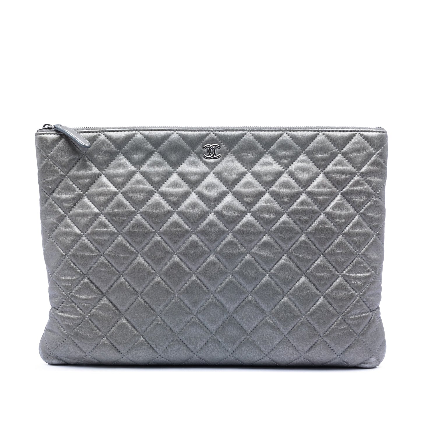 Chanel Large Quilted Metallic Lambskin O Case Clutch