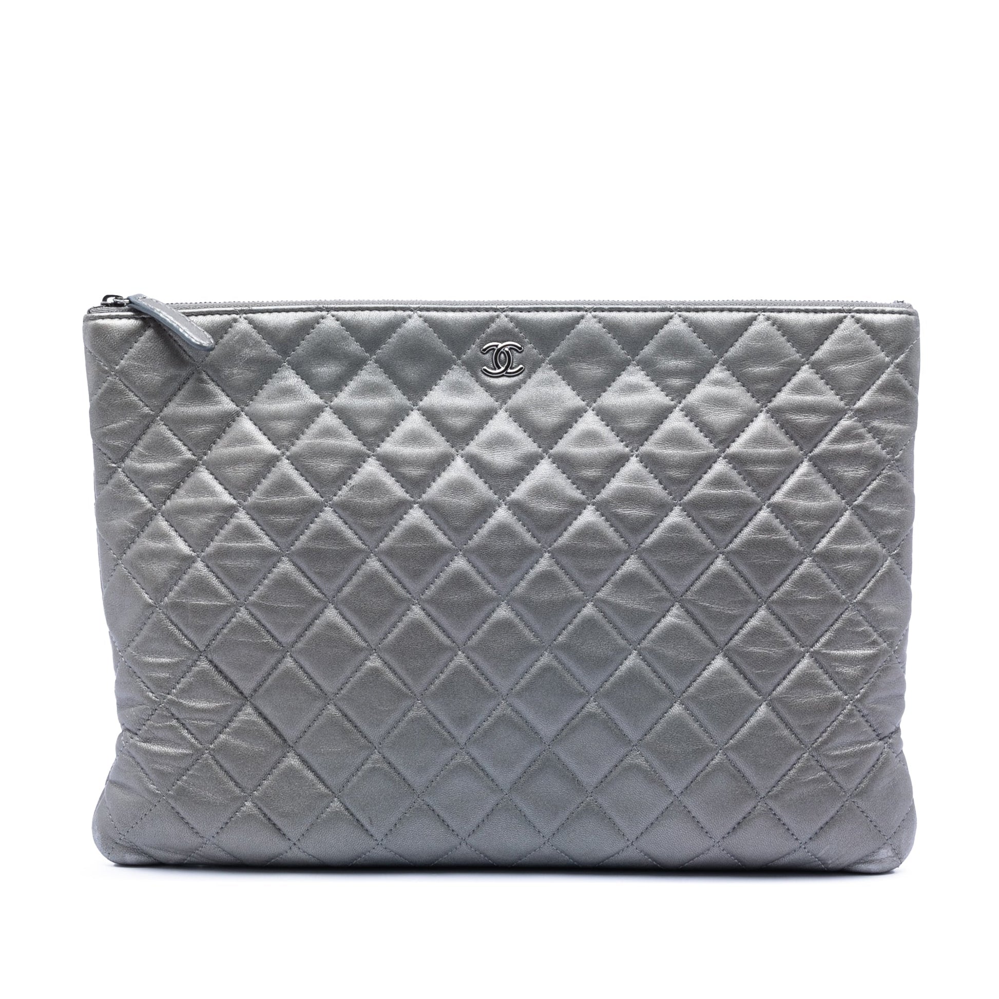 Chanel Large Quilted Metallic Lambskin O Case Clutch