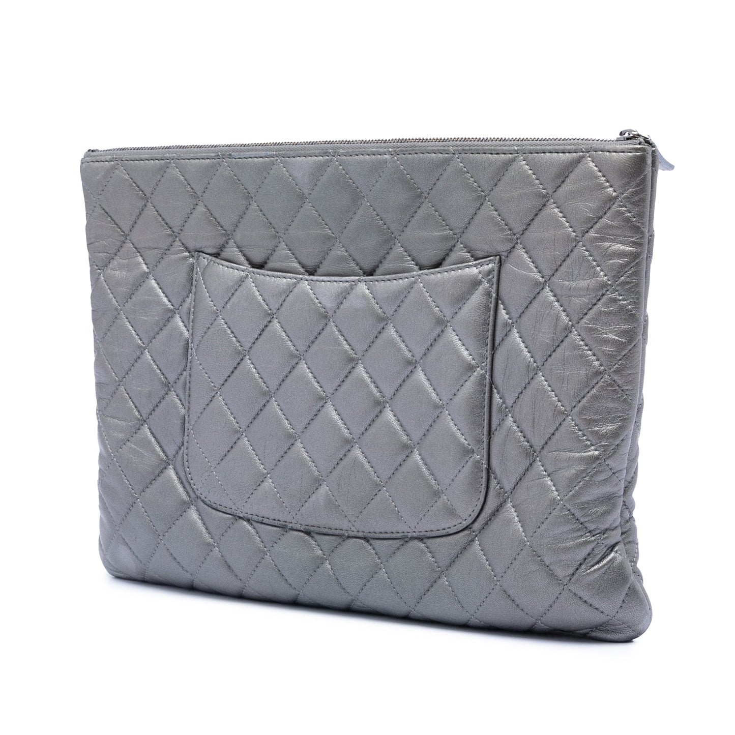 Chanel Large Quilted Metallic Lambskin O Case Clutch