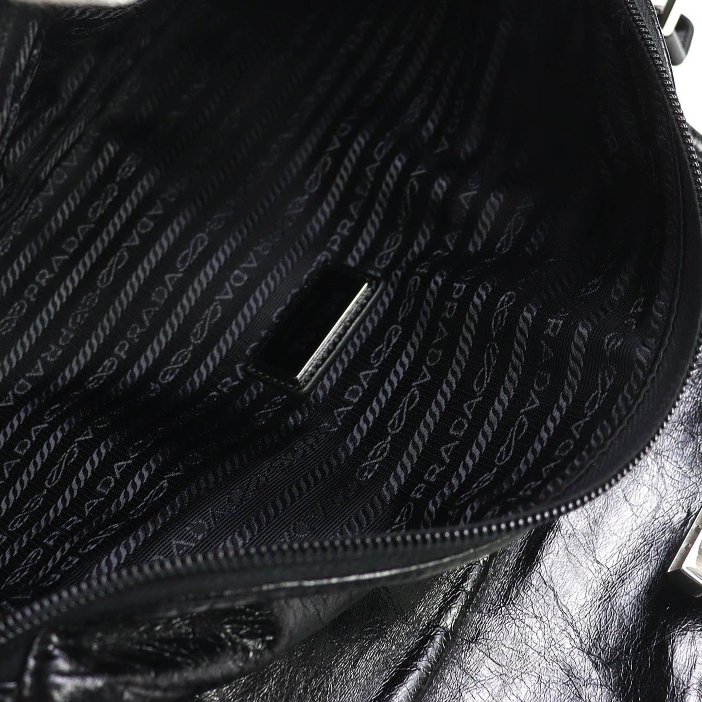 Prada Crinkled Calfskin Buckle Messenger Bag
