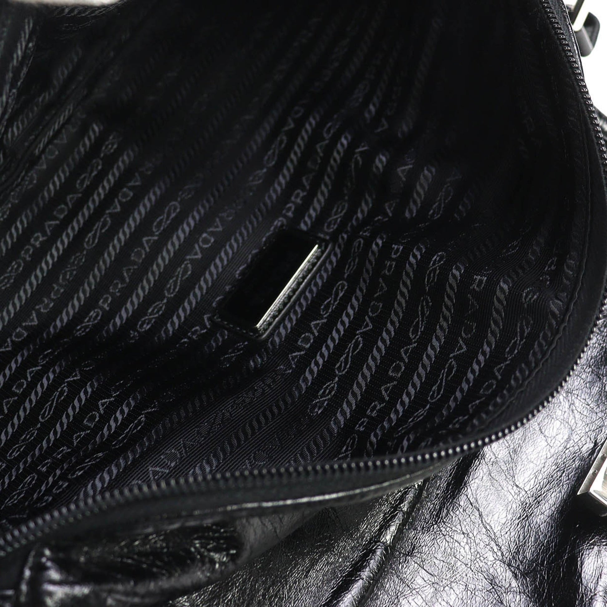Prada Crinkled Calfskin Buckle Messenger Bag