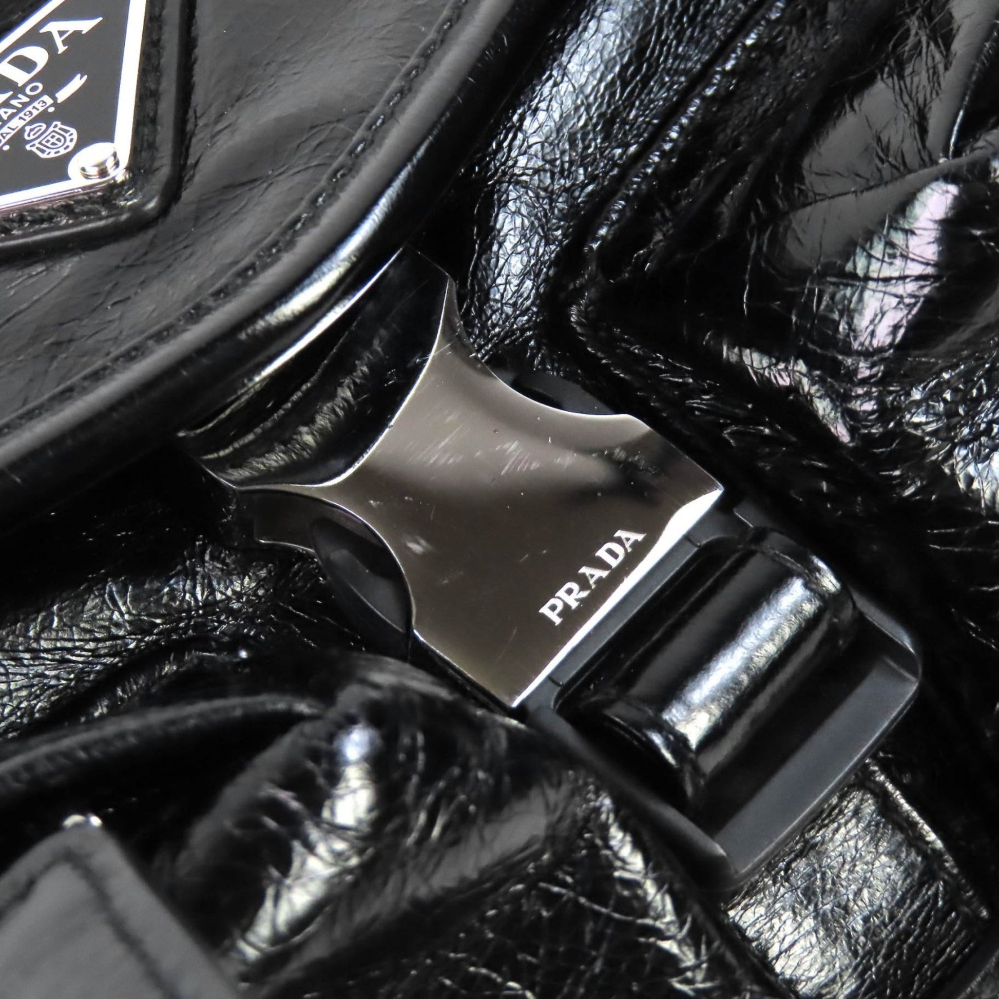 Prada Crinkled Calfskin Buckle Messenger Bag