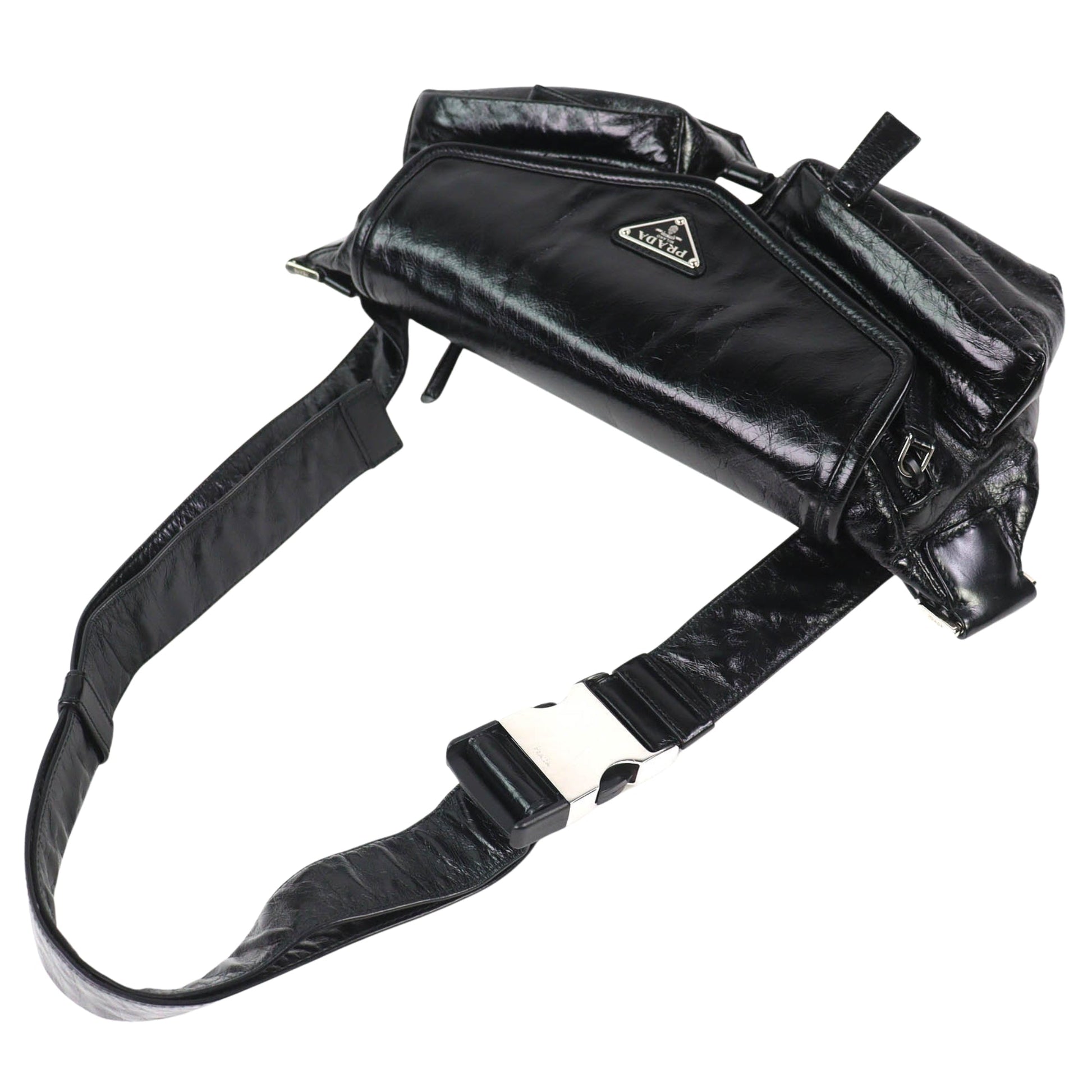 Prada Crinkled Calfskin Buckle Messenger Bag