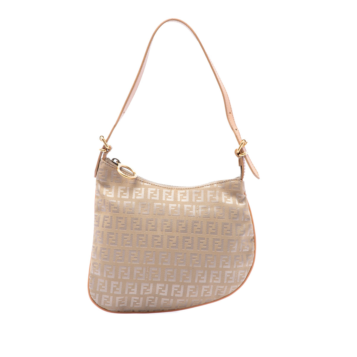 Fendi Zucchino Canvas Oyster Shoulder Bag — Beige