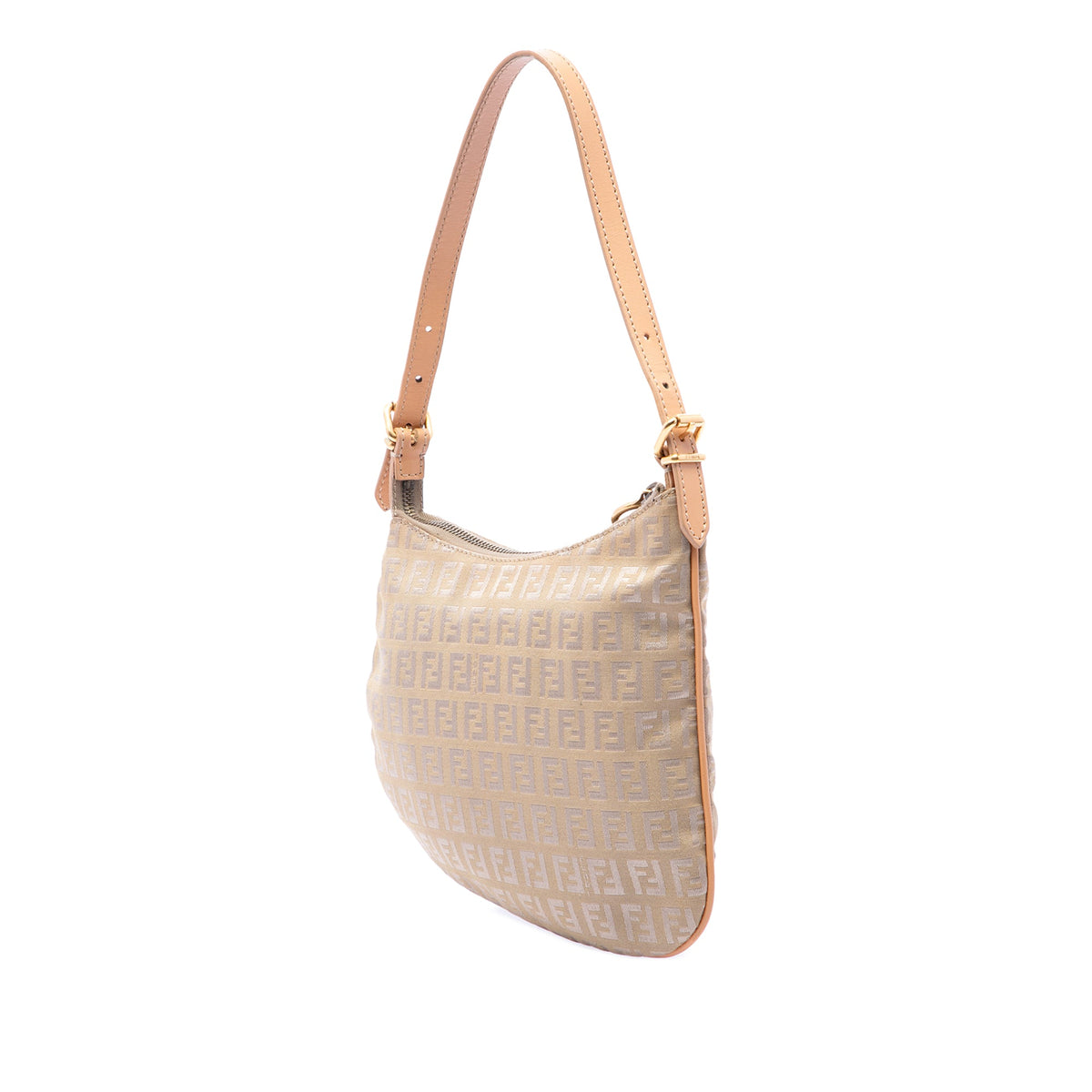 Fendi Zucchino Canvas Oyster Shoulder Bag — Beige
