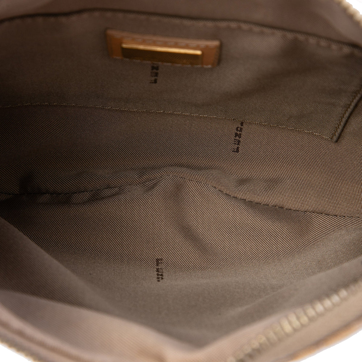 Fendi Zucchino Canvas Oyster Shoulder Bag — Beige