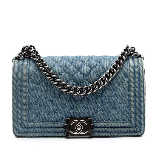 Chanel Old Medium Quilted Denim Boy Flap